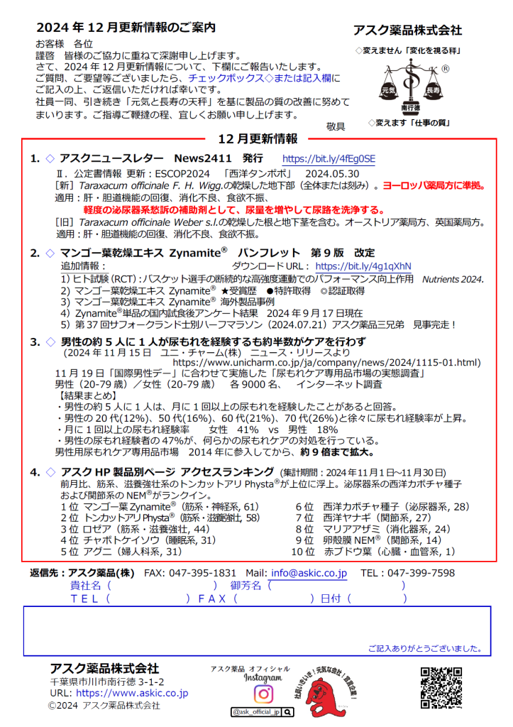 アスク薬品　2024年12月更新情報